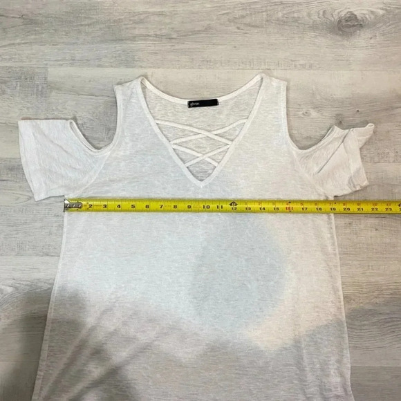 Gibson Sheer Cold-Shoulder Snow White Knit Tank Top Size M - Picture 8 of 16